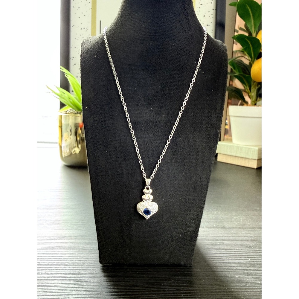 Unbranded Heart Pendant Necklace Womens OS Silver Blue Sapphire 925 Sterling